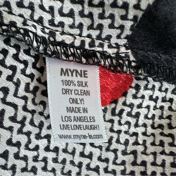 Women Top MYNE Ashley Ann Red Black Polka Dot Ruffle Blouse Button Back Silk Top - Picture 6 of 6